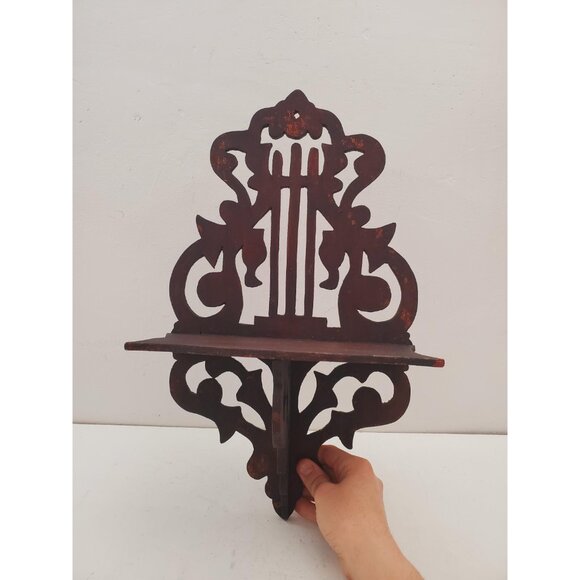 Hand Carved Wood Ornate Wall Shelf,Candlestick,Bohemian Home Decor,Carved Wood - Picture 10 of 10